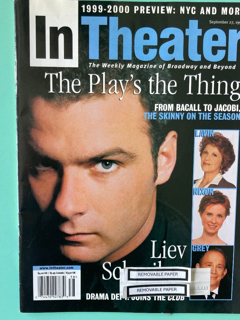 In Theater Magazine September 27 1999 Liev Schreiber Linda Lavin Cynthia Nixon